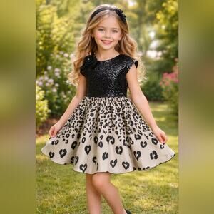 Le Pink Black Sequin Animal Print Dress sz 12